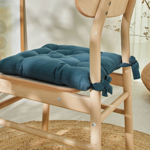 Galette de chaise carrée unie coton bachette - lot de 2 (bleu)