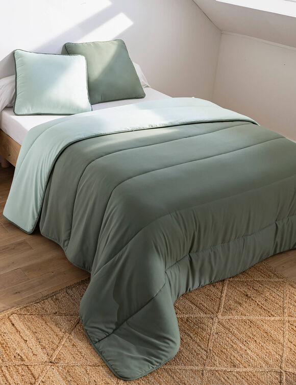 Couette bicolore microfibre 350 g/m&sup2; (eucalyptus / vert amande)