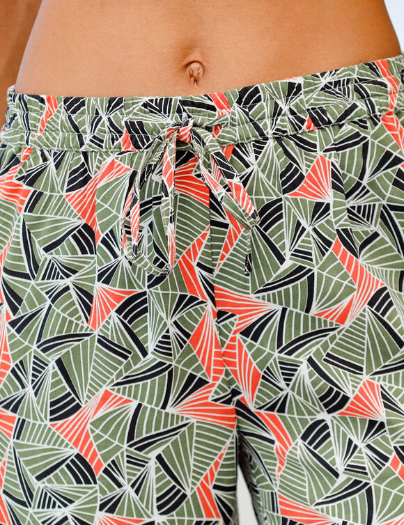 Pantalon fluide imprimé, taille élastiquée (kaki / paprika)