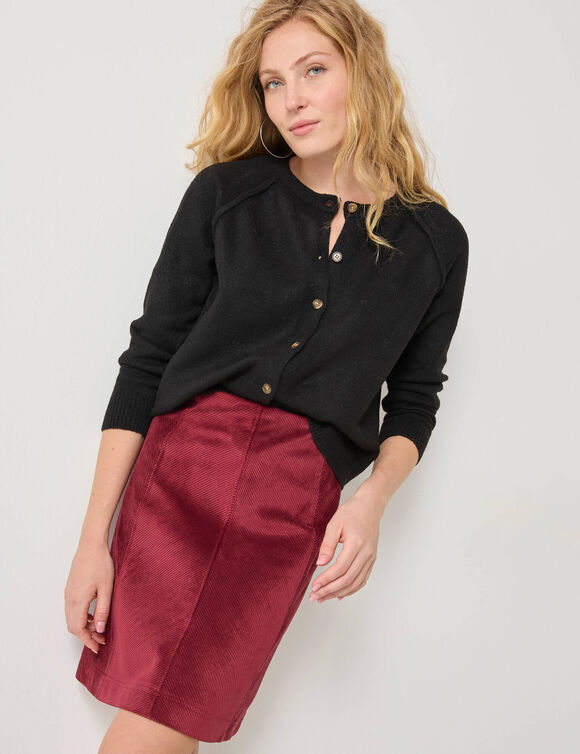 Gilet boutonné, maille moelleuse en laine mélangée (noir)