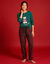 Pyjama pantalon femme, esprit No&euml;l en coton flanelle, avec son pochon (rouge / vert)