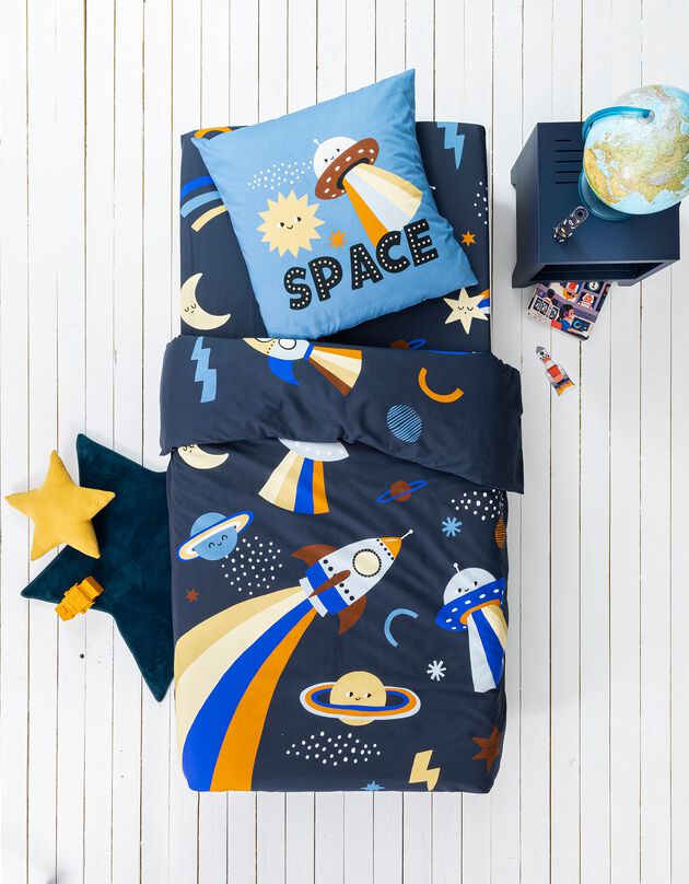 Bedlinnen voor kids, Galaxy met kattenprint, 1 persoon - katoen (marine)