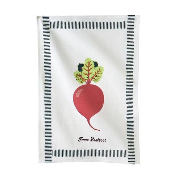 Torchons l&eacute;gumes + uni coton - lot de 3 (vert / orange)