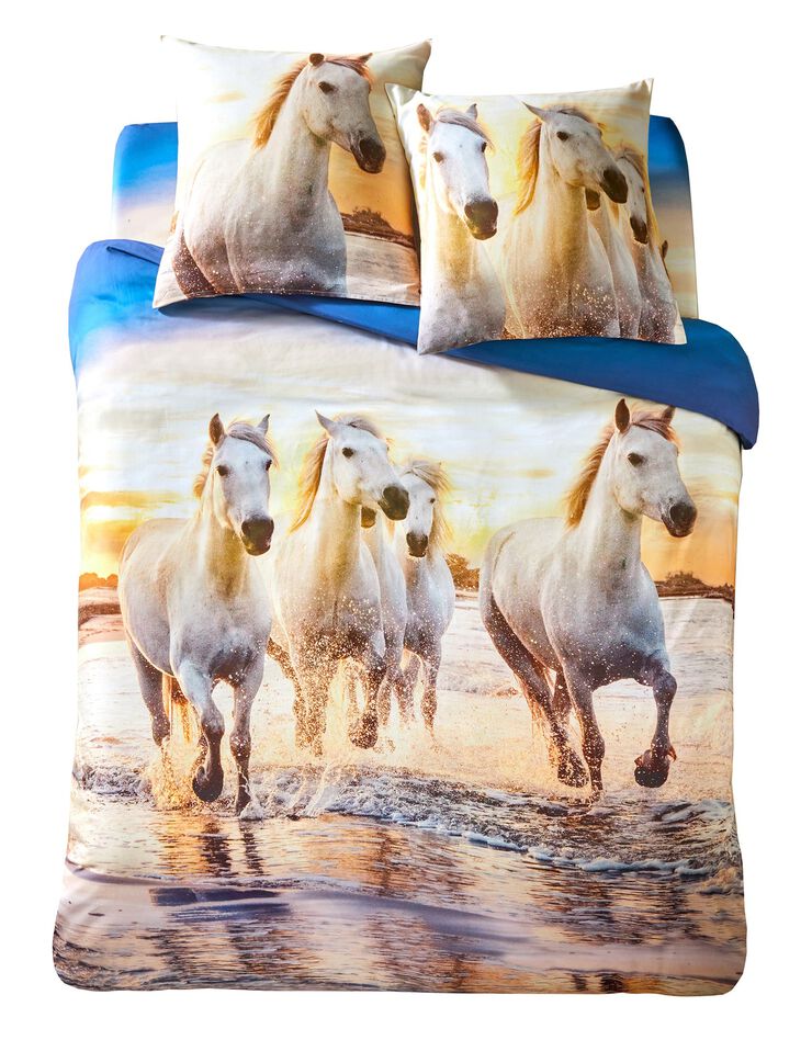 Linge de lit Haras en coton imprimé chevaux (beige)