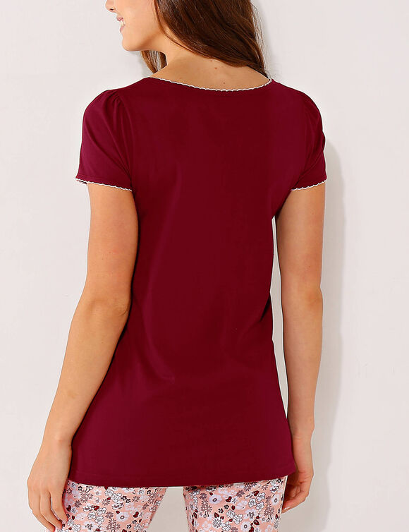 T-shirt met bloemenprint - korte mouwen (kersenrood)