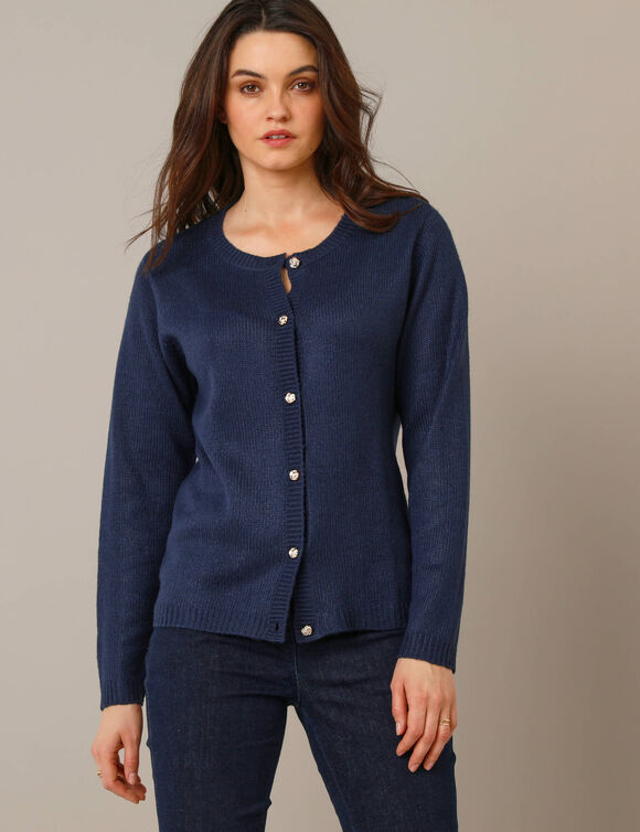Gilet boutons fantaisie, toucher doux (marine)