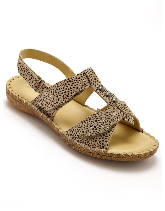 Sandales scratchées en cuir texturé (beige)