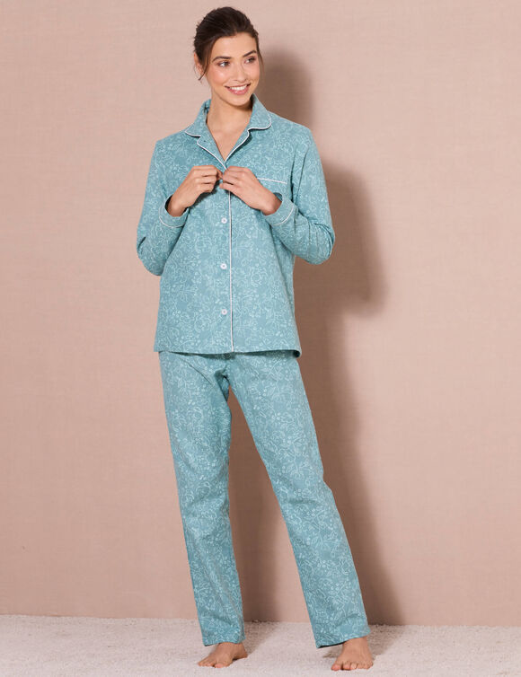 Pyjama in flanel met bloemenprint (celadon)
