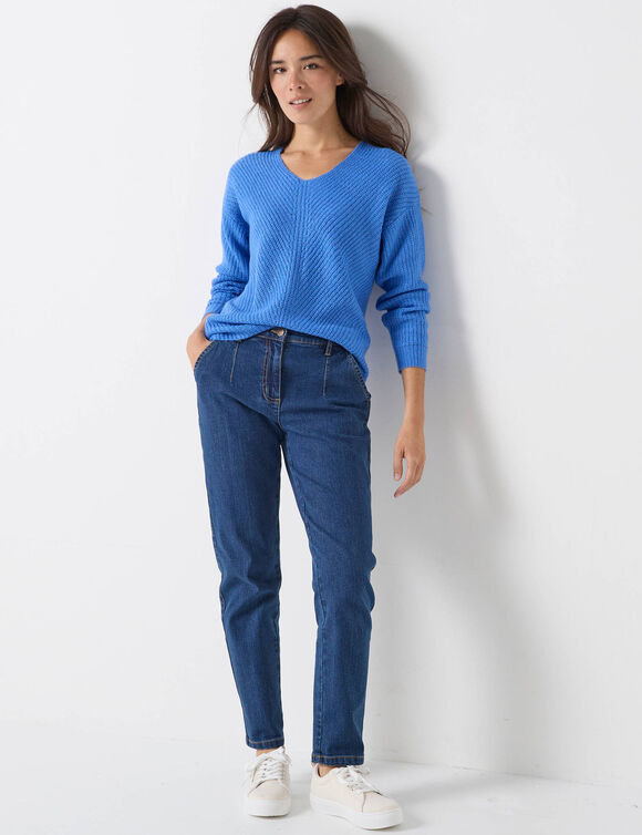 Trui met V-hals, patenttricot met zachte touch (lavendelblauw)