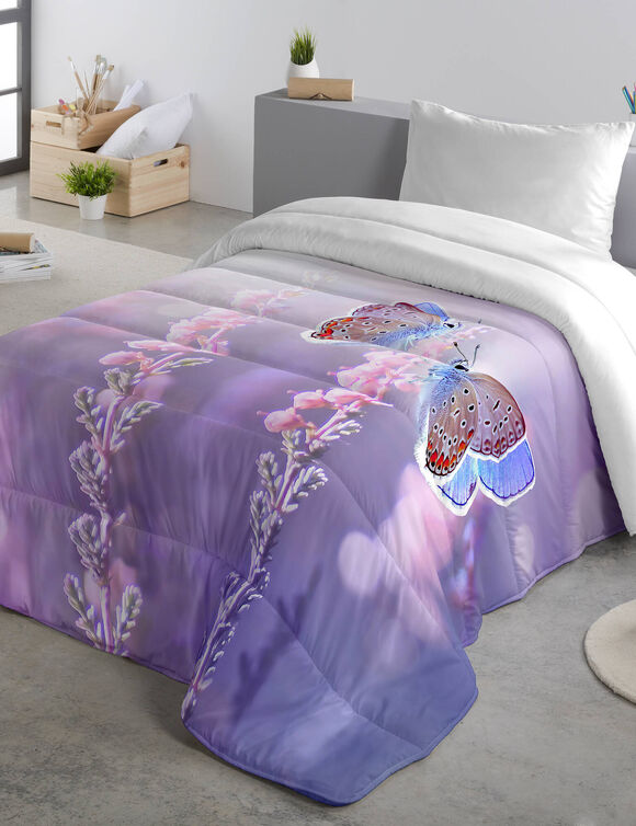 Couette microfibre imprimée papillon 200 g/m² (violet)