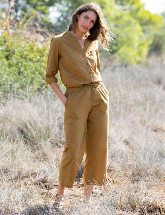 Chemise unie, mélange coton-lin (havane)