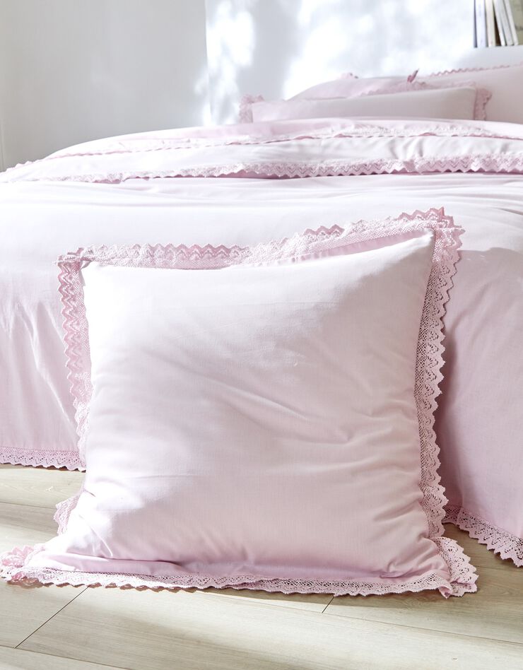 Linge de lit uni dentelle coton (lilas)
