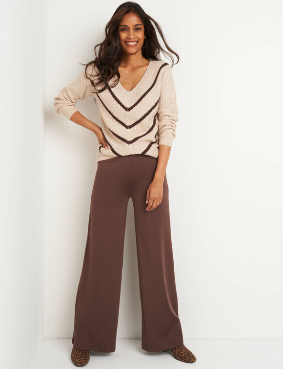 Wijde broek in rekbaar tricot (chocolade)