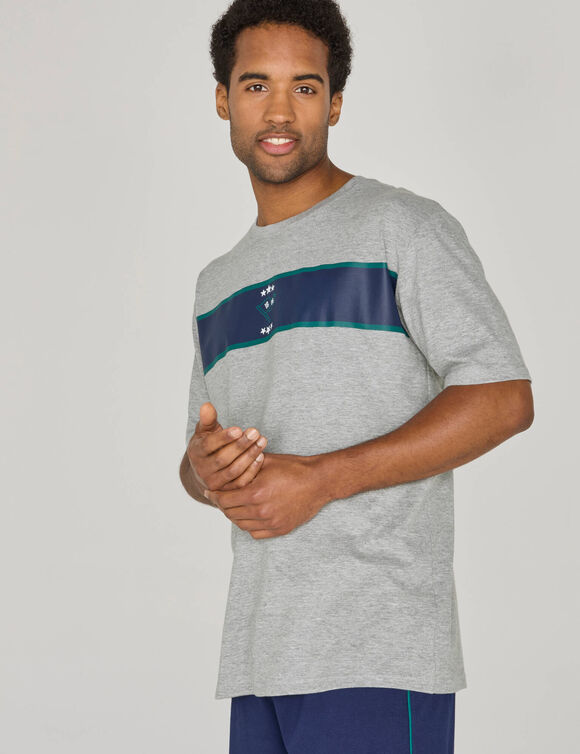 T-shirt pyjama rayure plac&eacute;e manches courtes (gris chin&eacute;)