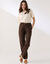 Pantalon coupe mom coton-lin uni (chocolat)