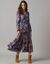 Lange jurk in voile, Indiase bloemenprint (blauw / beige)