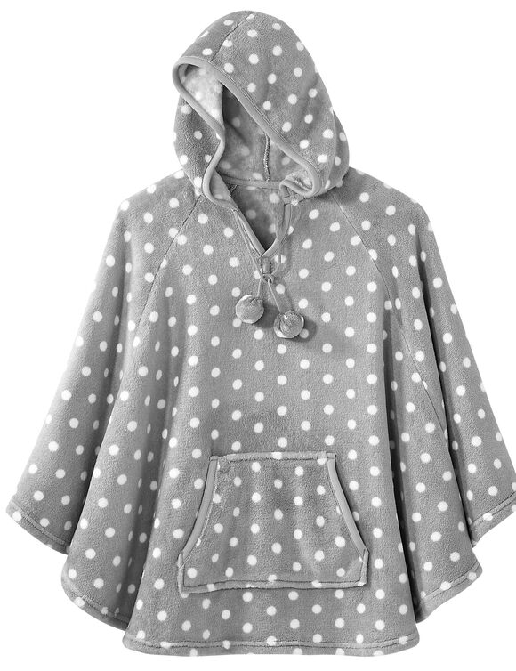 Poncho à capuche, maille polaire toucher peluche (gris imprimé pois)