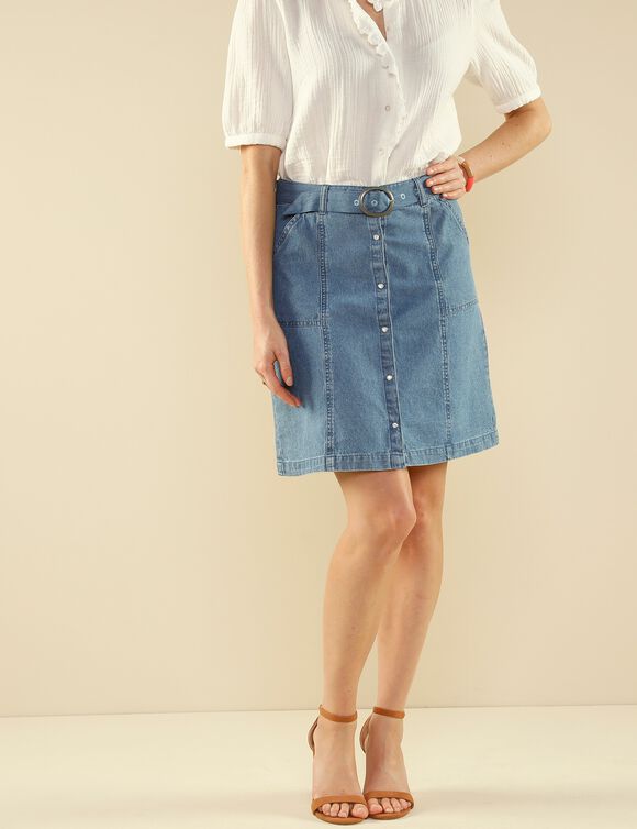 Rok in jeans met A-lijn, drukknoopsluiting (bleached)