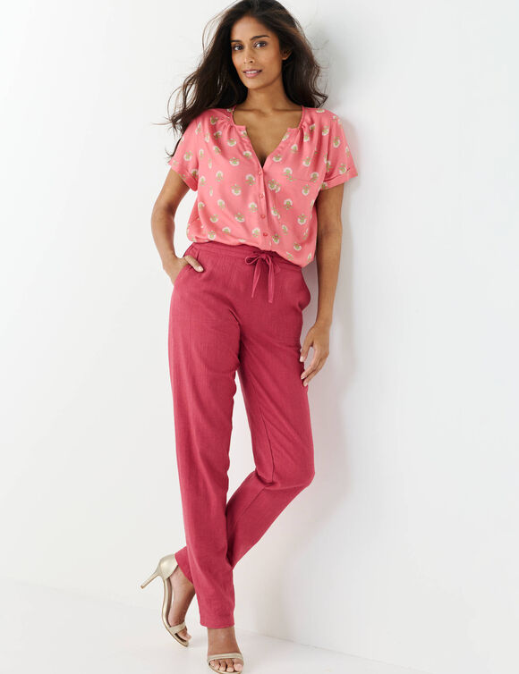 Bloes met tweekleurige print, korte mouwen (roze)