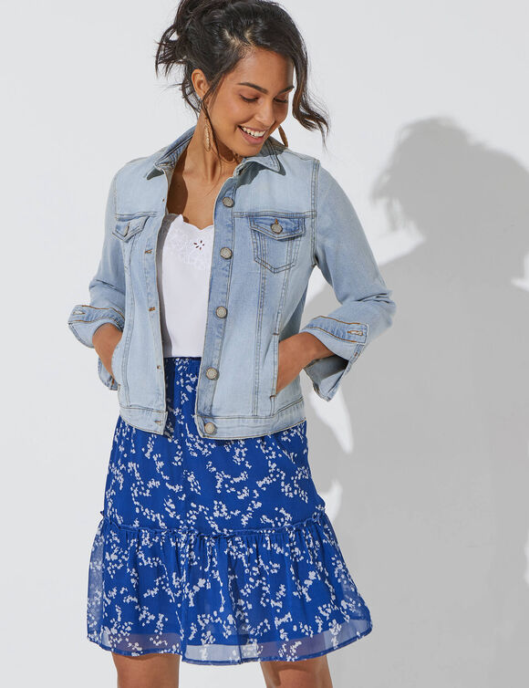 Veste boutonn&eacute;e en jean (bleached)