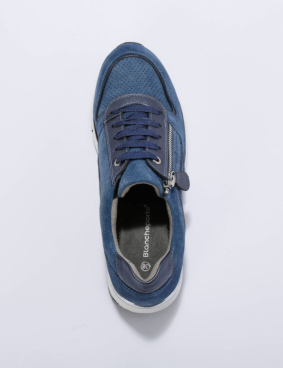 Baskets zipp&eacute;es et &agrave; lacets en cuir (bleu jean)