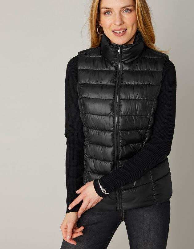 Mouwloze, waterafstotende gewatteerde jas met opstaande kraag (zwart)