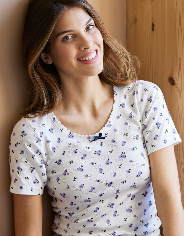 T-shirt met korte mouwen in jacquardtricot - set van 2 (ecru + marine)