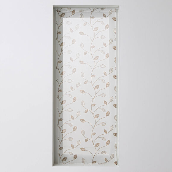 Vitrage voile motif petites feuilles - finition pattes (taupe)
