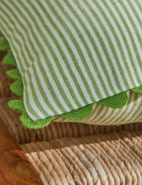 Coussin rectangulaire rayé coton (vert)