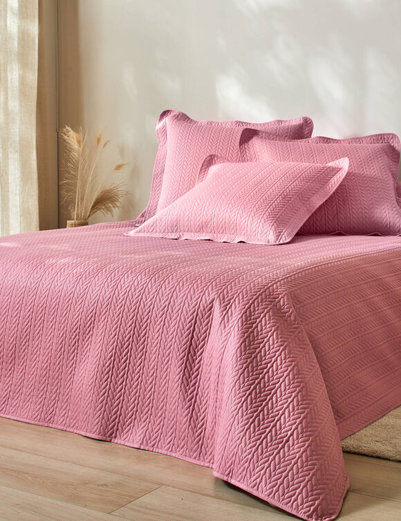 Couvre-lit matelassé microfibre motif géométrique (bois de rose)