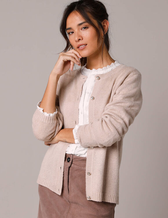 Gilet boutons fantaisie, toucher doux (beige chiné)