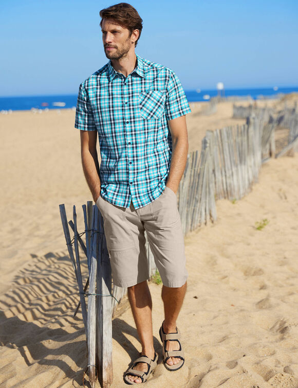  Chemise &agrave; carreaux manches courtes polycoton (bleu)