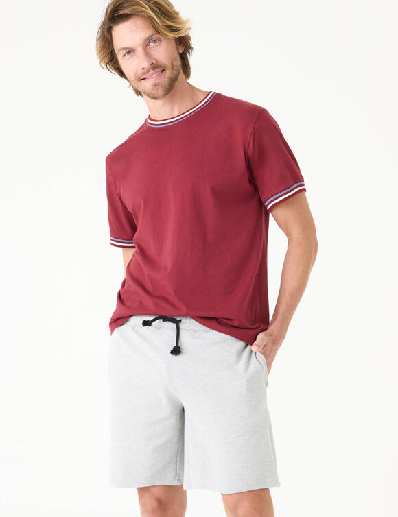 T-shirt uni manches courtes d&eacute;tails ray&eacute;s   (rouge)