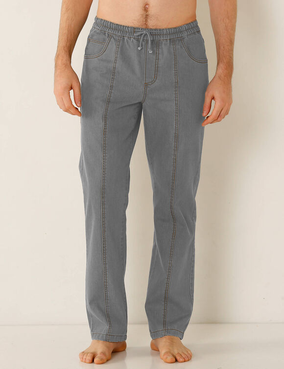 Pantalon denim léger élastiqué (gris)