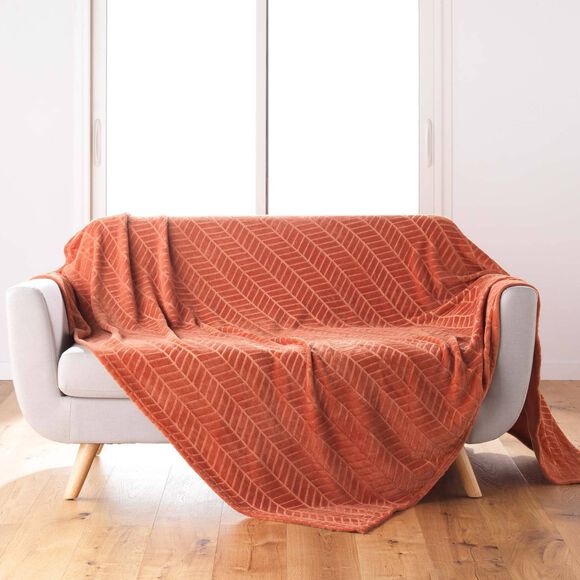 Plaid polaire reliéfé toucher peluche  (terracotta)