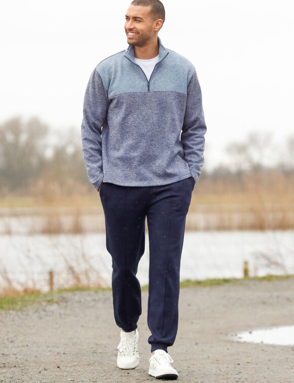 Sweat col camionneur zipp&eacute; maille doubl&eacute;e molleton (bleu chin&eacute;)