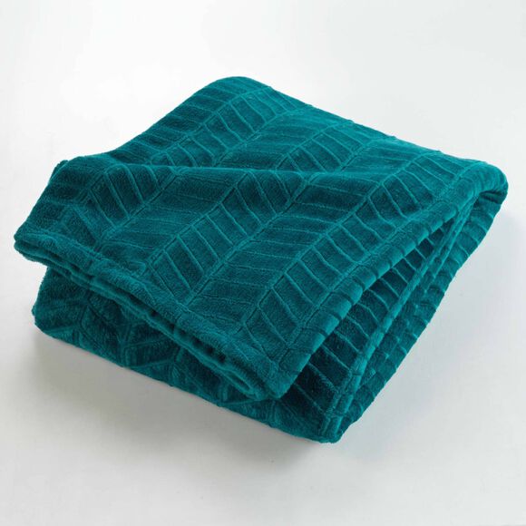 Plaid polaire reliéfé toucher peluche  (bleu canard)