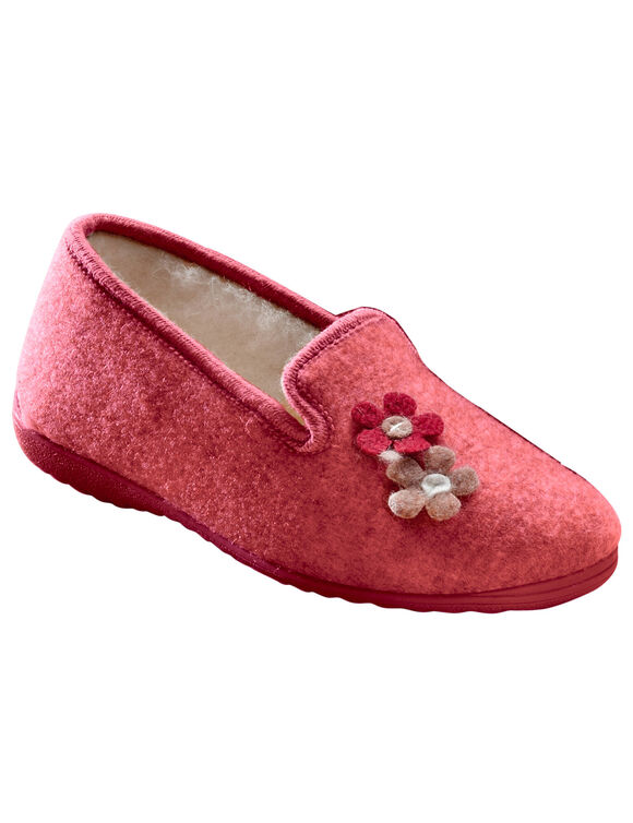 Gesloten pantoffels met bloemetjes (framboos)