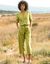 Ruime 7/8-broek, katoen-linnen, elastische taille (mosgroen)