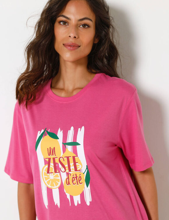 T-shirt loose imprim&eacute; "un zeste d'&eacute;t&eacute;", jersey (rose)