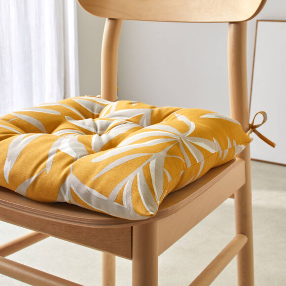 Galette de chaise carr&eacute;e imprim&eacute; feuillage - lot de 2 (miel)