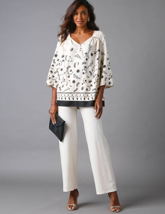 Tunique imprimée manches 3/4 (écru / noir)