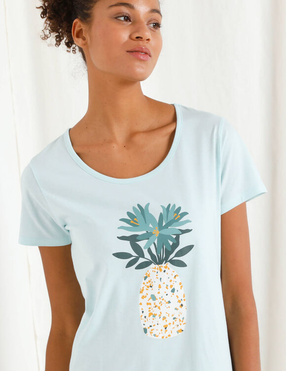 Chemise de nuit courte imprimée "vase fleuri" (aqua)