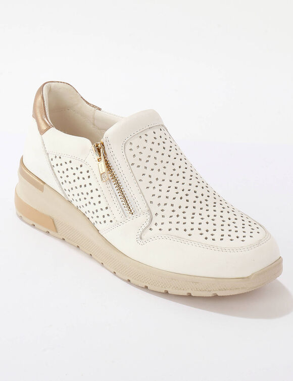 Baskets zipp&eacute;es compens&eacute;es en cuir (blanc)