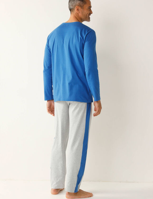 Pyjama in katoen, geplaatste strepen, ronde hals (blauw / grijs)