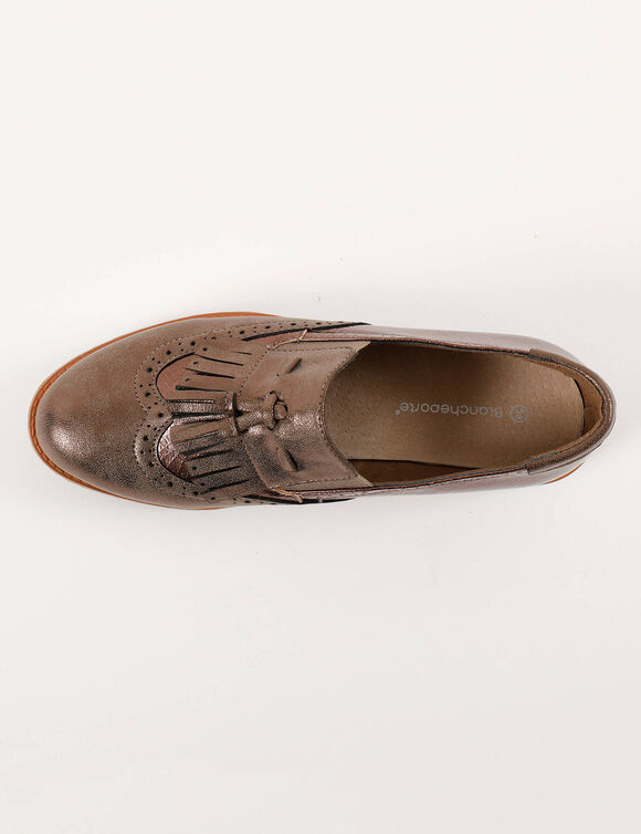 Slippers met sleehak, franjes en kwastjes (bruin)