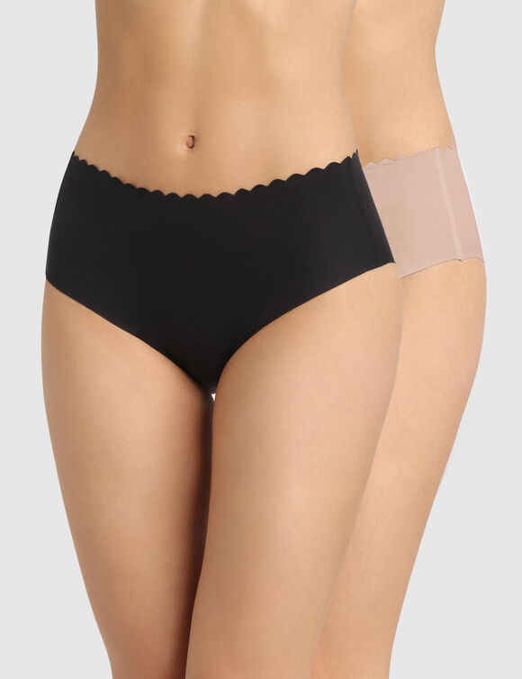 Culotte coton stretch Body Touch - Lot de 2 (noir + beige)
