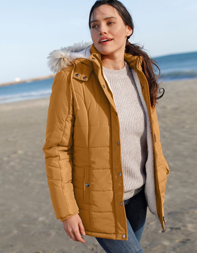 Doudoune fourrée à capuche imperméable, safran Doudoune fourrée à capuche imperméable, safran, hi-res