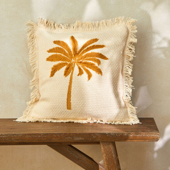 Coussin brodé palmier (naturel)