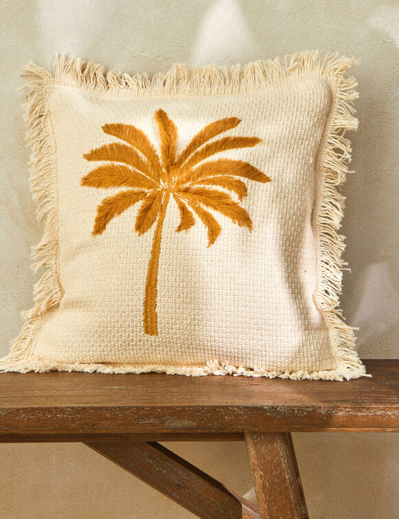 Coussin brodé palmier (naturel)